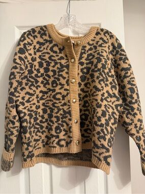 Dex Leopard Print Button-Front Cardigan - Camel & Black